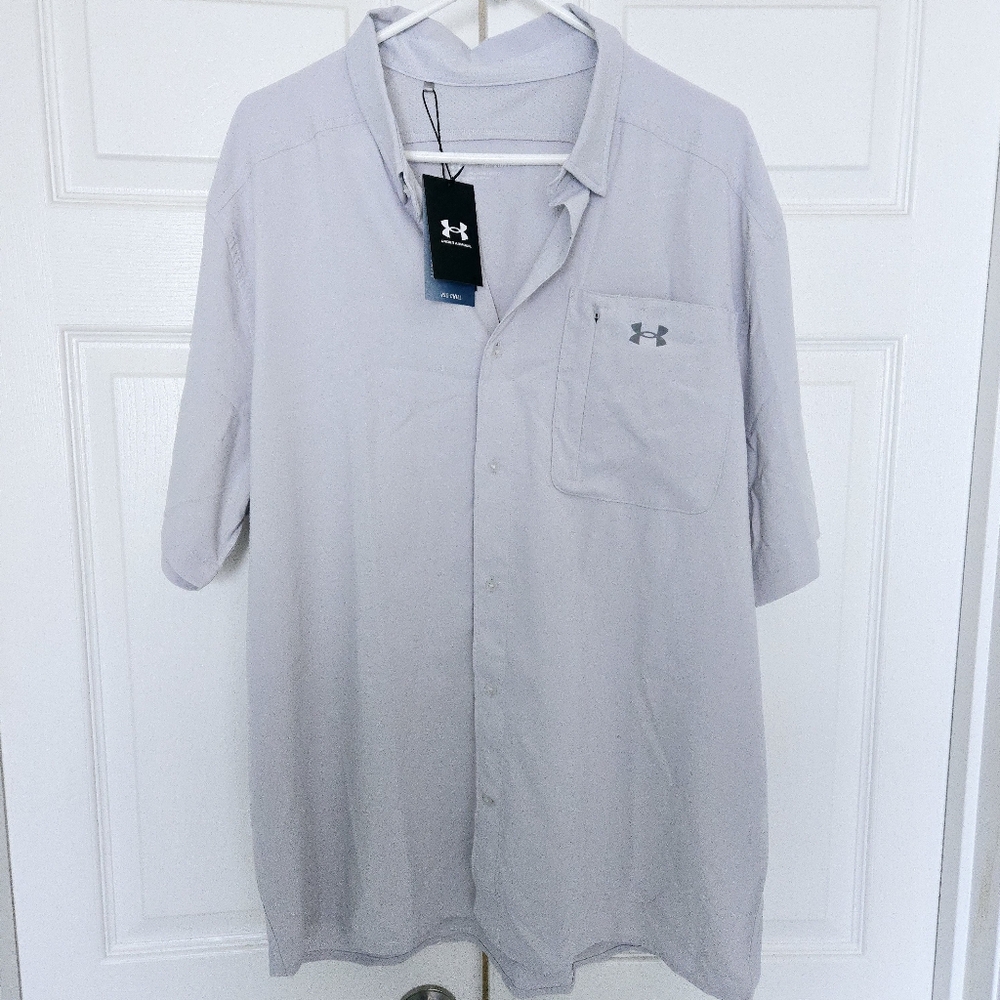 Under Armour Polo Shirt Mens Size 2XL Iso Chill Fitted Short Sleeve Light Grey